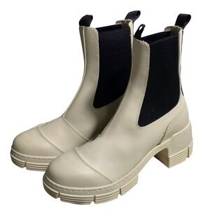 GANNI Rubber Heeled City Boots Gray Chelsea Boots Chunky Lug Sole Eu 39 US 9 NEW
